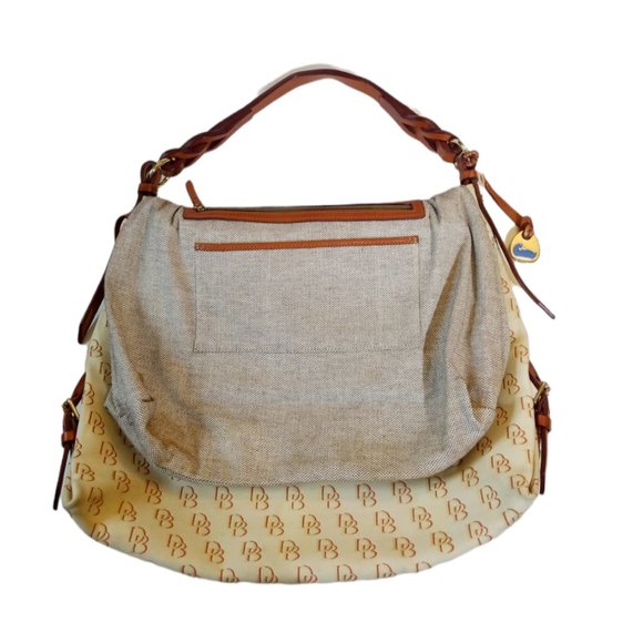 Dooney & Bourke Signature DB Logo Cream Canvas Braided Leather Shoulder Handbag - Picture 5 of 13